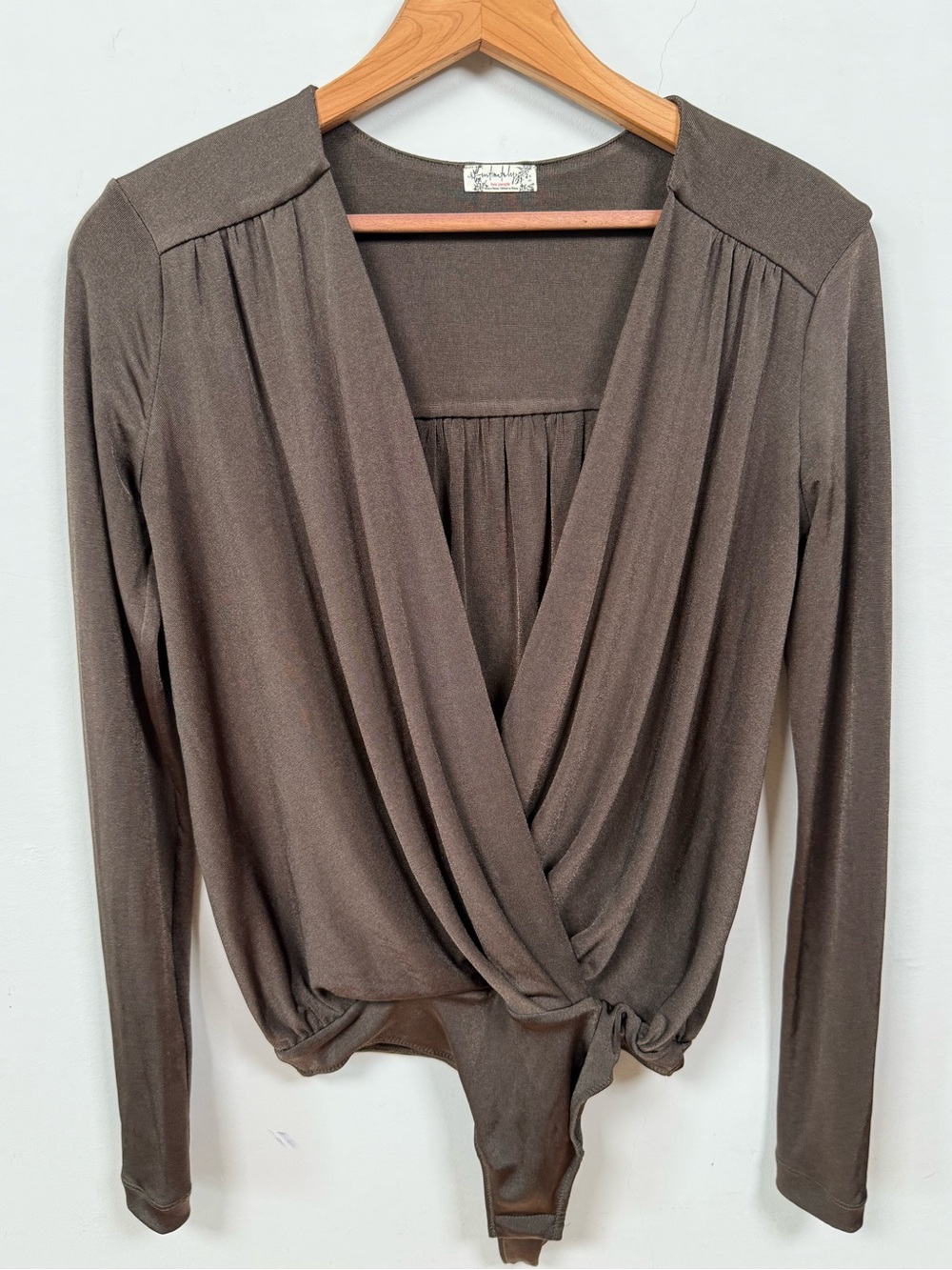 Free People Intimately Turnt Draped Plunging V-Neck Bodysuit Taupe Brown S
